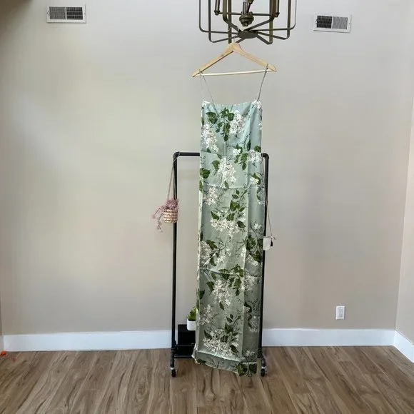 Reformation Frankie Silk Dress in Tea Garden